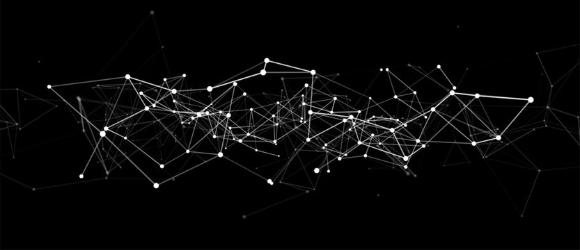Abstract digital background of points and lines. Glowing plexus. Big data. Network or connection. Abstract technology science background. 3d vector illustration.