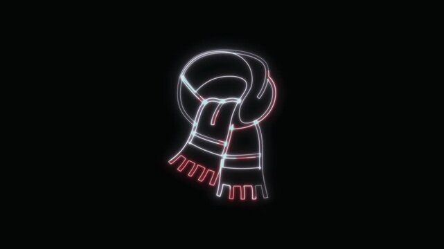  Scarf Icon Neon Seamless Loop 4K with Black Background Animated Promotional Typography for Video Editing