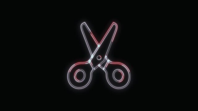  Scissors Icon Neon Seamless Loop 4K with Black Background Animated Promotional Typography for Video Editing