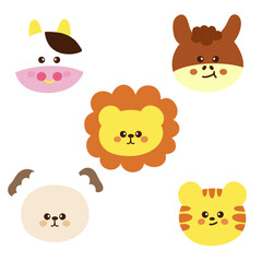 set of animals. cow. lion. tiger. horse. sheep. cute cartoon. funny cartoon. cute animals.