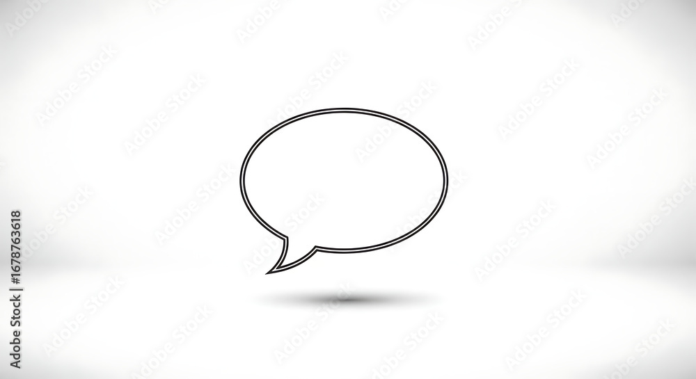 Poster a simple black outline of a speech bubble with a shadow on a white gradient background ai generated