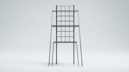 Minimalist metal display shelf with grids on white background