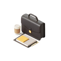 Minimalist 3D Briefcase Icon in Pastel Colors, Smooth Rounded Edges, Clay Style, Isolated on White Background 