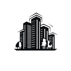 Fototapeta premium Modern cityscape silhouette of tall buildings