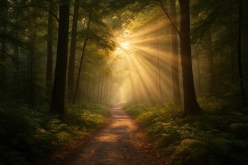 Fototapeta premium Sunlit forest path tranquility