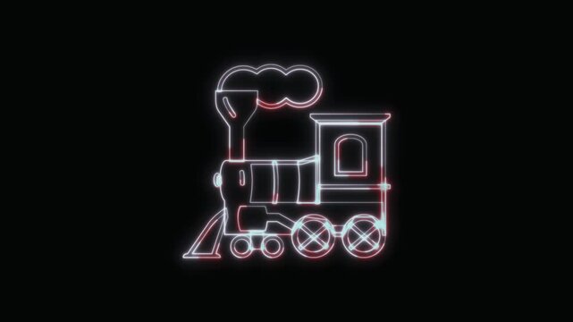  Steam Train Icon Neon Seamless Loop 4K with Black Background Animated Promotional Typography for Video Editing