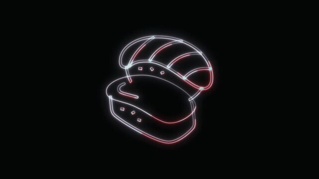  Sushi Icon Neon Seamless Loop 4K with Black Background Animated Promotional Typography for Video Editing