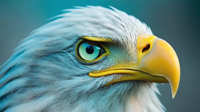 Sharp close-up of an eagle eye with yellow beak detail.