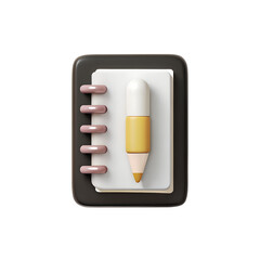  Minimalist 3D Pen and Notebook Icon with Pastel Colors, Smooth Edges, Volumetric Lighting, Isolated on White Background