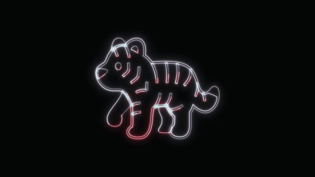  Tiger Icon Neon Seamless Loop 4K with Black Background Animated Promotional Typography for Video Editing