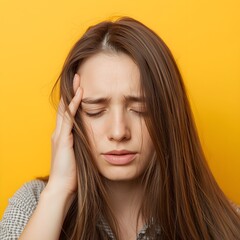 a young woman suffering from headaches with her hair wrapped around her head