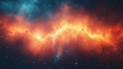 Naklejka premium Vibrant cosmic nebula withfiery orange and deep bluehues, showcasing the beaut of the universe, perfect or science, space, or insprational themes.