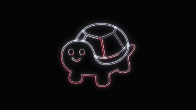  Turtle Icon Neon Seamless Loop 4K with Black Background Animated Promotional Typography for Video Editing