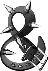Ampersand Symbol Made of Black Leather Collar with Metal Spikes – Edgy Punk Style Design. 3D isolated illustration