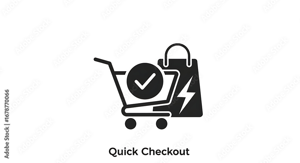 Poster a shopping cart with a check mark and a shopping bag with a lightning bolt on a white background ai 