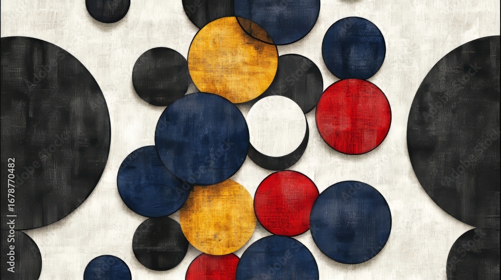 Aufkleber vibrant geometric artwork featuring overlapping colorful circles on a textured canvas background