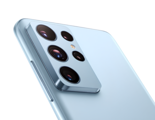 Minimalist modern smartphone back view with dual cameras, isolated on a transparent background, PNG