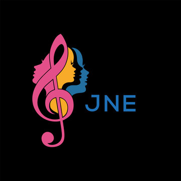 JNE "Colorful Female Silhouettes with Treble Clef Music Symbol on Black Background &ndash; JNE Later Logo, Empowerment, Diversity & Art Concept"
