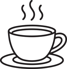 Simple line drawing of a steaming cup of hot beverage on a saucer