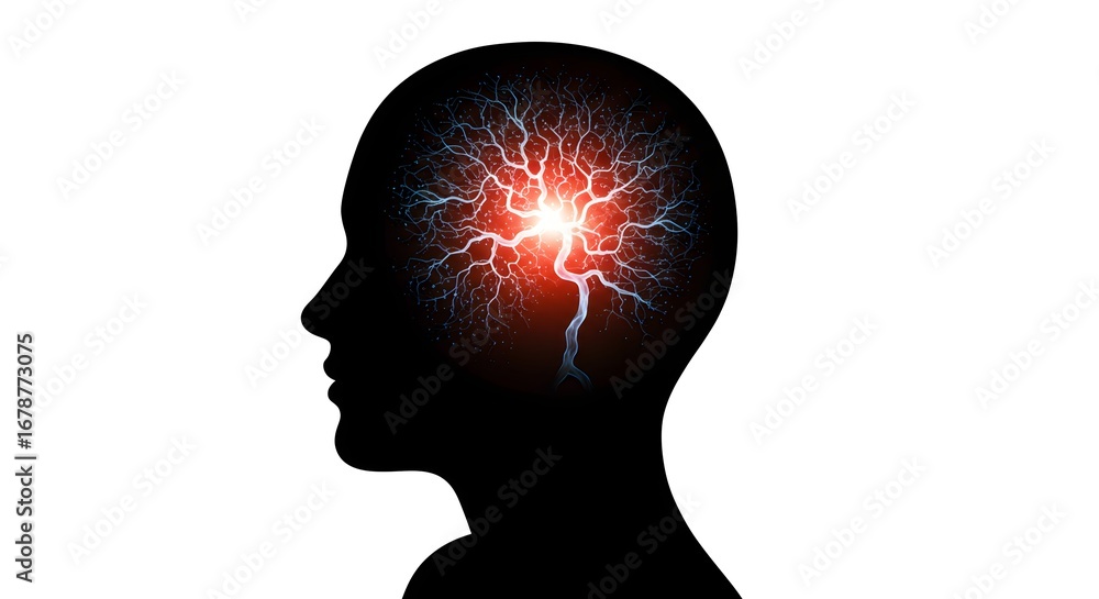 Poster human profile silhouette with illuminated brain structure symbolizing intelligence and neurological 