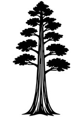 Black and white vector illustration of a sequoia tree with leaves, ideal for engraving, prints, tattoos, laser cutting, and creative projects