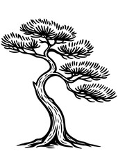 Black and white vector illustration of an elegant tree with leaves, perfect for engraving, prints, tattoos, and creative projects