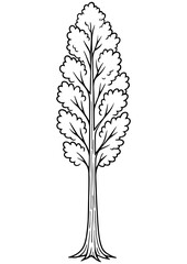 Black and white vector illustration of an elegant tree with leaves, perfect for engraving, prints, tattoos, and creative projects