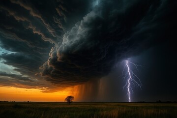 Dramatic stormy sky lightning