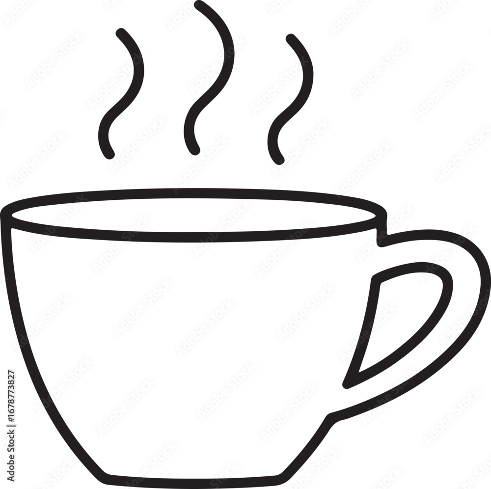Poster simple line drawing of a steaming coffee cup with handle