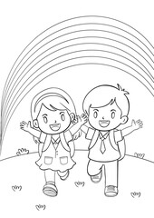Black and white coloring page illustration for kids. Perfect for kindergarten activities, back to school worksheets, and early childhood education materials.