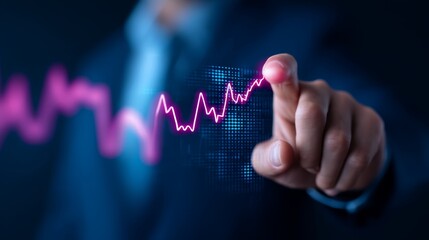 Fototapeta premium Strategic Business Forecasting with Data Visualization. Businessman Analyzing Company Growth and Financial Trends Worldwide, Copy Space Available