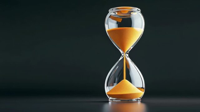 Elegant hourglass filled with golden sand gently measuring time against a dark background