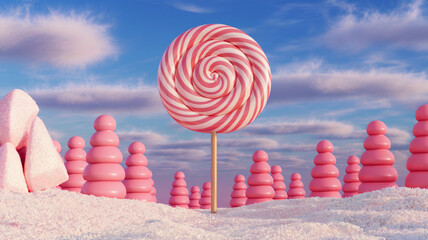 Whimsical Candy Landscape With Giant