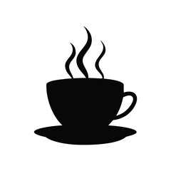 Obraz premium A simple icon of a hot cup of coffee with rising steam, perfect for a cafe silhouette vector icon illustration on white background minimalist flat black bold