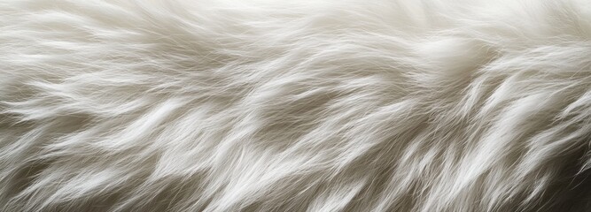 Soft polar bear fur showcases its fluffy white texture in extreme close-up view revealing intricate details