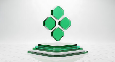 3D render of a bold layered translucent emerald icon