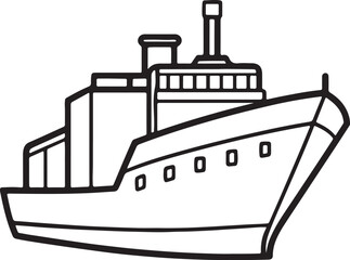 Fototapeta premium cargo ship line art, coloring book page line art drawing, vector and illustration