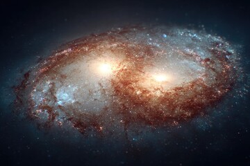 Fototapeta premium Spiral galaxy, vibrant hues of cosmic dust, swirling patterns, stellar nurseries