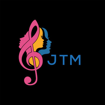 JTM Colorful Music Logo with Female Silhouettes and Treble Clef, JTM Later Logo, Creative Women&rsquo;s Face Profiles in Musical Design, Modern Artistic Treble Clef with Feminine Silhouettes. 
