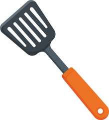 Orange handle slotted spatula kitchen utensil cooking flipping food preparation vector