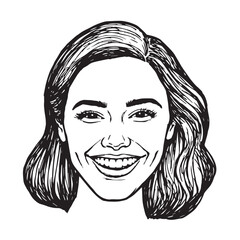 Beautiful Woman Doodle Black and White Illustration Fashion Girl Portrait Line Art Sketch Vector