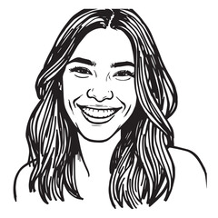 Beautiful Woman Doodle Black and White Illustration Fashion Girl Portrait Line Art Sketch Vector