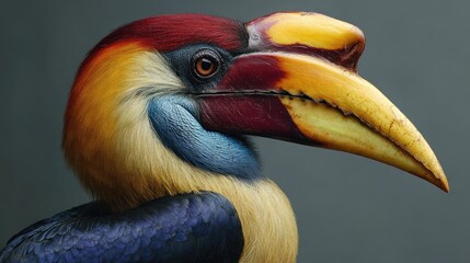 Obraz premium The exquisite portrait of a vibrant rhinoceros hornbill, its impressive beak and colorful plumage on display