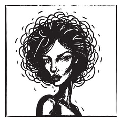 Beautiful Woman Doodle Black and White Illustration Fashion Girl Portrait Line Art Sketch Vector