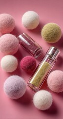 Pastel-colored wool balls and small, clear containers