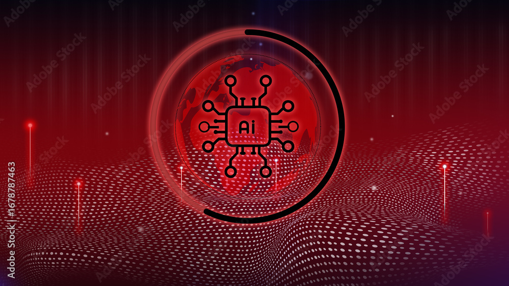 Poster ai technology visualization featuring circuit board design and digital effects across a global lands