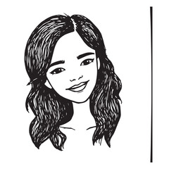 Beautiful Woman Doodle Black and White Illustration Fashion Girl Portrait Line Art Sketch Vector