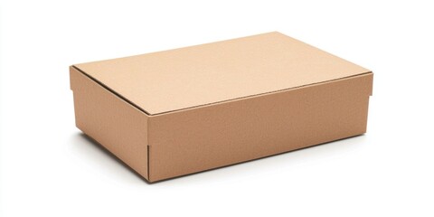 A brown cardboard box sits on a white surface. The box is rectangular and has a closed lid. It is a simple, unbranded packaging container. The box is positioned diagonally in the frame