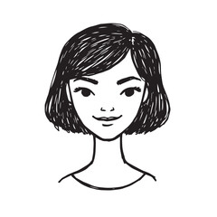 Beautiful Woman Doodle Black and White Illustration Fashion Girl Portrait Line Art Sketch Vector