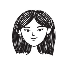 Beautiful Woman Doodle Black and White Illustration Fashion Girl Portrait Line Art Sketch Vector